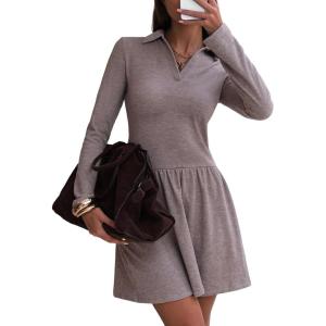 imageEXLURA Womens Fall Fashion Long Sleeve V Neck Mini Dress Casual Sweatshirt Style ALine Tennis Dresses Trendy Outfits 2025Coffee