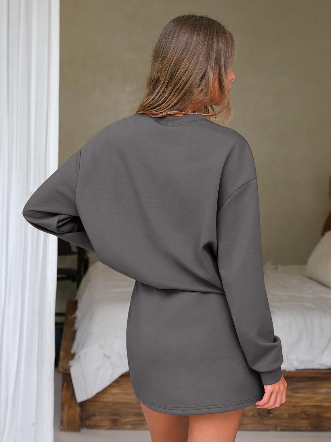 imageEXLURA Women 2 Piece Sets Cotton Tracksuits Workout Set Crewneck Sweatshirt Skort Short Skirt Fall Tennis Sweat Suits PocketsDark Grey