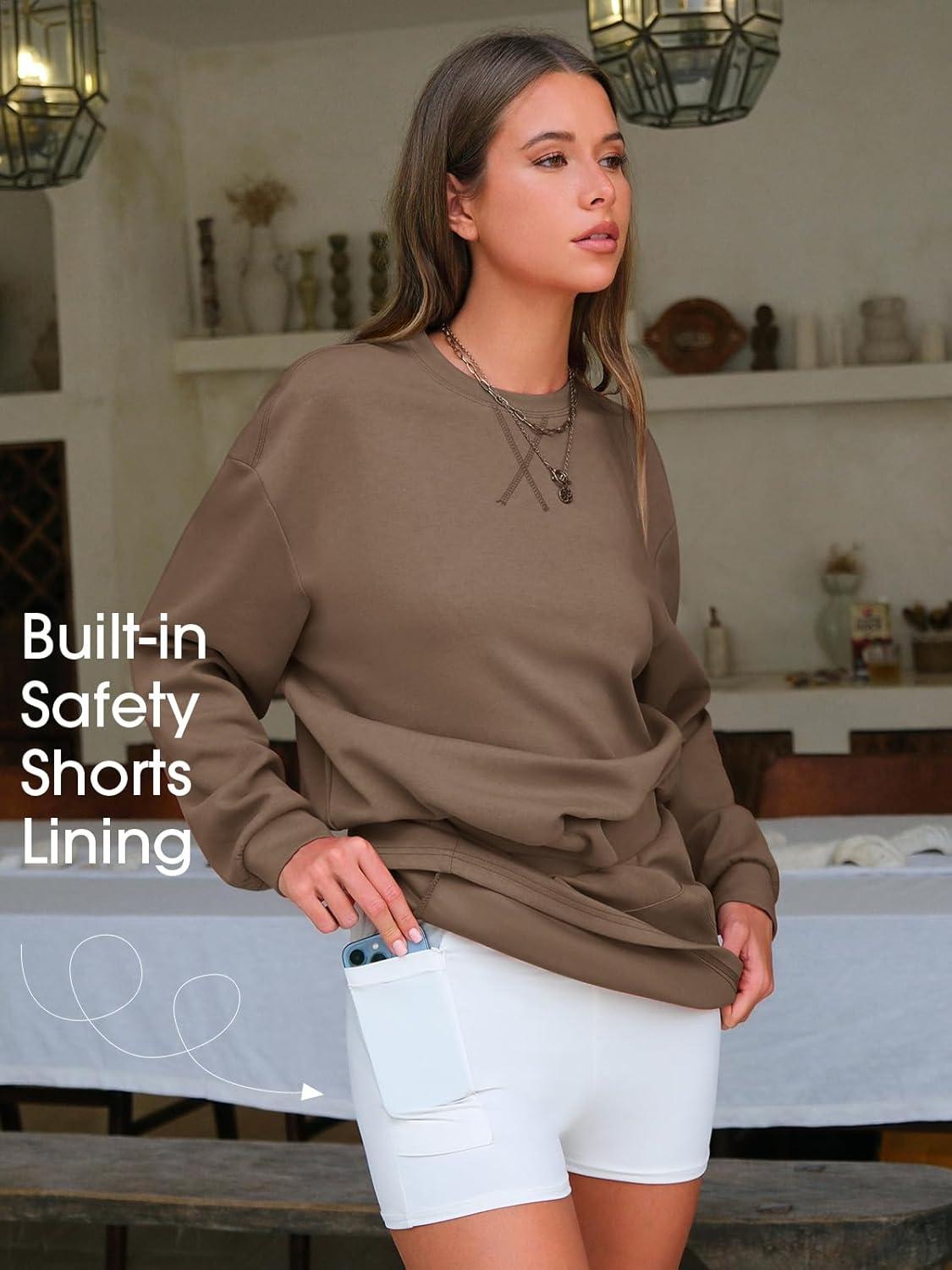 imageEXLURA Women 2 Piece Sets Cotton Tracksuits Workout Set Crewneck Sweatshirt Skort Short Skirt Fall Tennis Sweat Suits PocketsLight Coffee