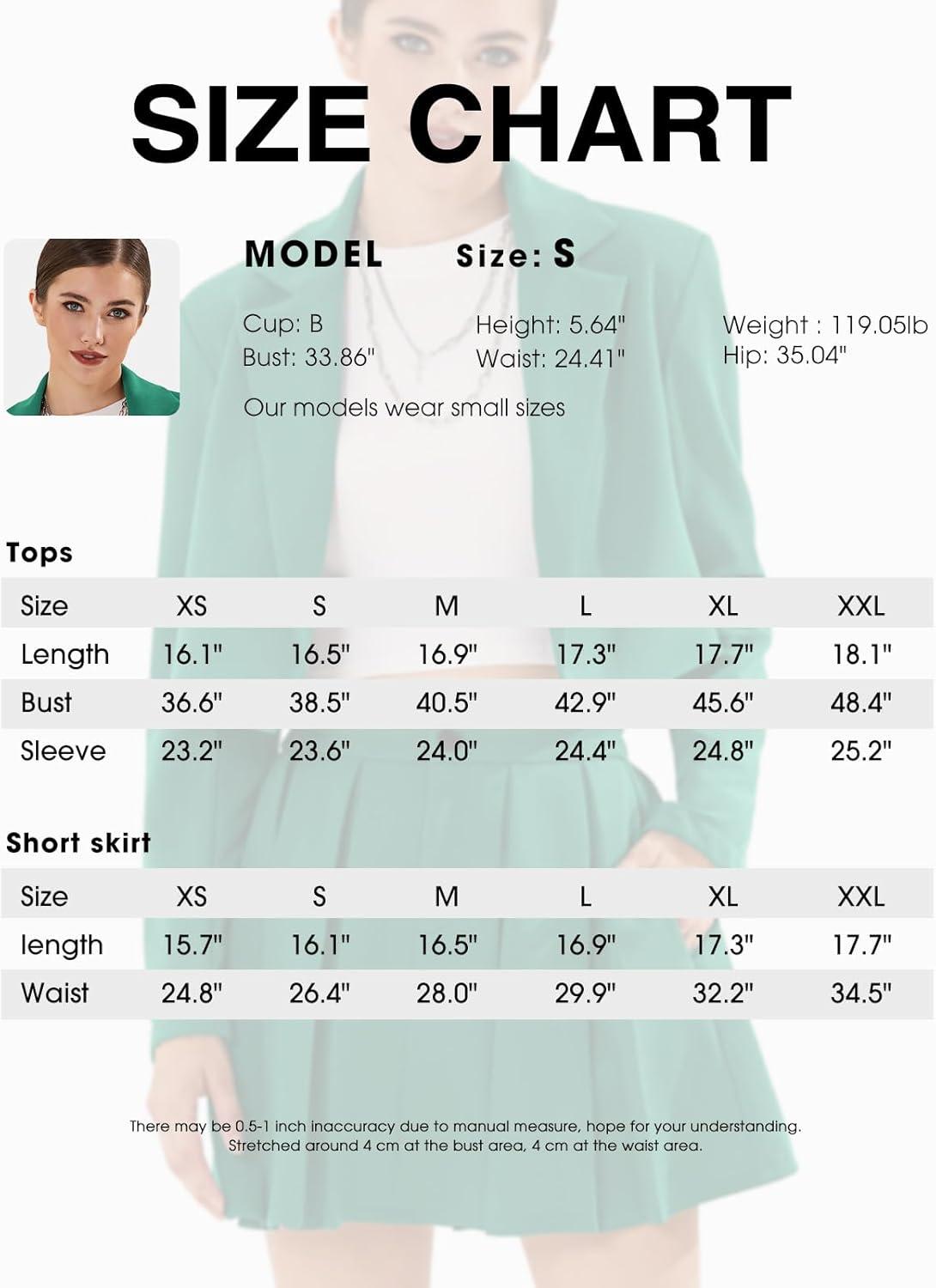 imageEXLURA Womens Long Sleeve Blazer Suit Sets with Pleated Mini Skirt Fall 2 Piece Outfits Trendy Y2K Fashion ClothesGreen