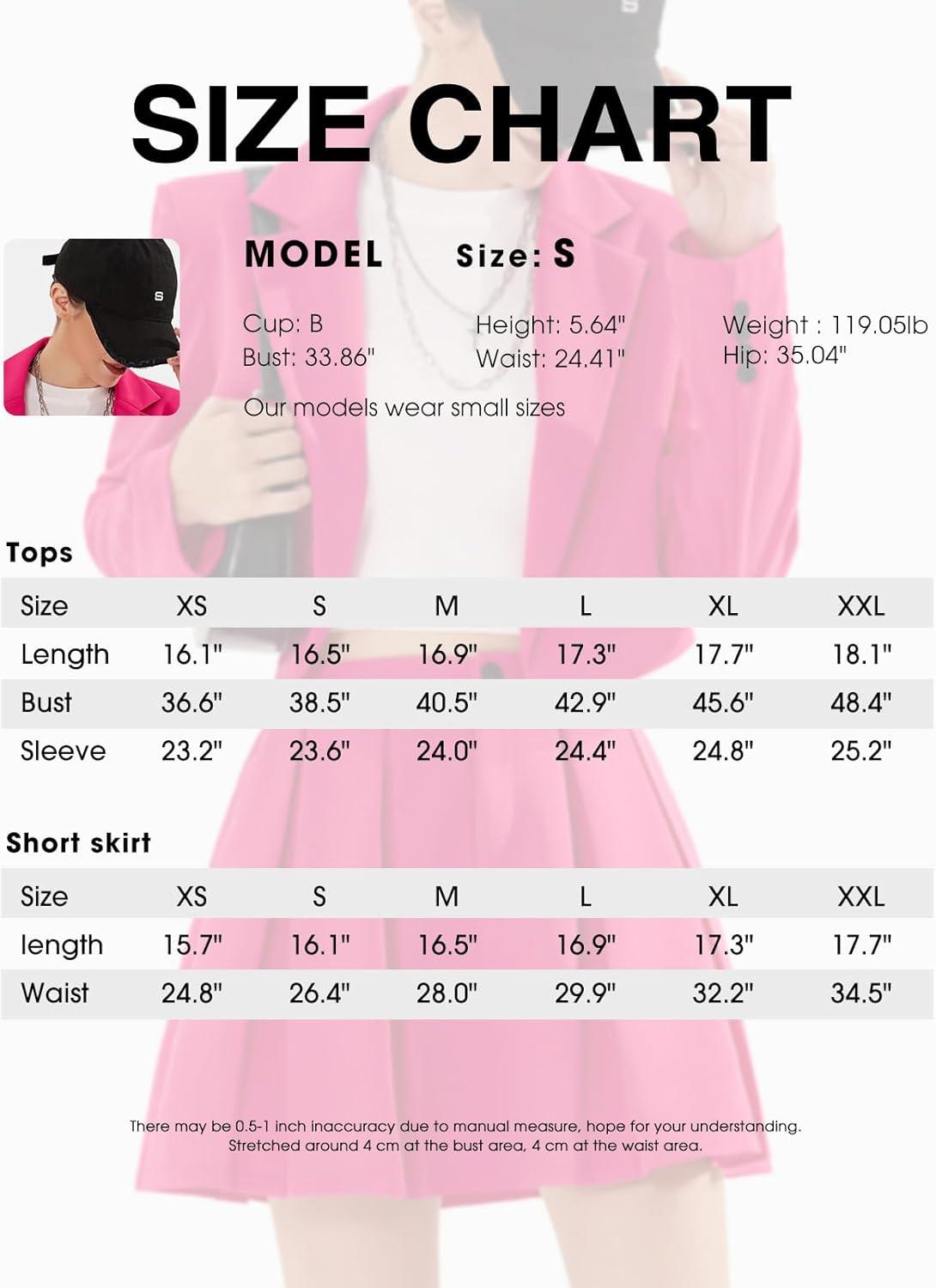 imageEXLURA Womens Long Sleeve Blazer Suit Sets with Pleated Mini Skirt Fall 2 Piece Outfits Trendy Y2K Fashion ClothesHot Pink
