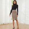 imageByinns Womens 2025 High Waist Pencil Skirt Button Slit Work Skirts Plaid Business Bodycon Midi Skirt Knee LengthApricot