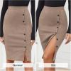 imageByinns Womens 2025 High Waist Pencil Skirt Button Slit Work Skirts Plaid Business Bodycon Midi Skirt Knee LengthApricot