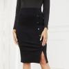 imageByinns Womens 2025 High Waist Pencil Skirt Button Slit Work Skirts Plaid Business Bodycon Midi Skirt Knee LengthBlack
