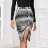 imageByinns Womens 2025 High Waist Pencil Skirt Button Slit Work Skirts Plaid Business Bodycon Midi Skirt Knee LengthBlack White Plaid