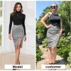 imageByinns Womens 2025 High Waist Pencil Skirt Button Slit Work Skirts Plaid Business Bodycon Midi Skirt Knee LengthBlack White Plaid