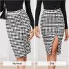 imageByinns Womens 2025 High Waist Pencil Skirt Button Slit Work Skirts Plaid Business Bodycon Midi Skirt Knee LengthBlack White Plaid