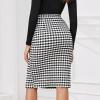 imageByinns Womens 2025 High Waist Pencil Skirt Button Slit Work Skirts Plaid Business Bodycon Midi Skirt Knee LengthBlack White Plaid