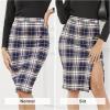 imageByinns Womens 2025 High Waist Pencil Skirt Button Slit Work Skirts Plaid Business Bodycon Midi Skirt Knee LengthBlue Plaid
