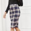 imageByinns Womens 2025 High Waist Pencil Skirt Button Slit Work Skirts Plaid Business Bodycon Midi Skirt Knee LengthBlue Plaid