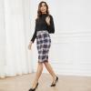 imageByinns Womens 2025 High Waist Pencil Skirt Button Slit Work Skirts Plaid Business Bodycon Midi Skirt Knee LengthBlue Plaid