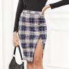 imageByinns Womens 2025 High Waist Pencil Skirt Button Slit Work Skirts Plaid Business Bodycon Midi Skirt Knee LengthBlue Plaid