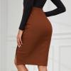 imageByinns Womens 2025 High Waist Pencil Skirt Button Slit Work Skirts Plaid Business Bodycon Midi Skirt Knee LengthCaramel