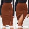 imageByinns Womens 2025 High Waist Pencil Skirt Button Slit Work Skirts Plaid Business Bodycon Midi Skirt Knee LengthCaramel