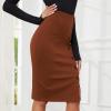 imageByinns Womens 2025 High Waist Pencil Skirt Button Slit Work Skirts Plaid Business Bodycon Midi Skirt Knee LengthCaramel
