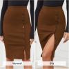 imageByinns Womens 2025 High Waist Pencil Skirt Button Slit Work Skirts Plaid Business Bodycon Midi Skirt Knee LengthCoffee
