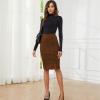 imageByinns Womens 2025 High Waist Pencil Skirt Button Slit Work Skirts Plaid Business Bodycon Midi Skirt Knee LengthCoffee