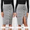 imageByinns Womens 2025 High Waist Pencil Skirt Button Slit Work Skirts Plaid Business Bodycon Midi Skirt Knee LengthGray Black Plaid