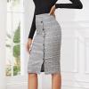 imageByinns Womens 2025 High Waist Pencil Skirt Button Slit Work Skirts Plaid Business Bodycon Midi Skirt Knee LengthGray Black Plaid