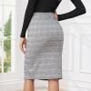 imageByinns Womens 2025 High Waist Pencil Skirt Button Slit Work Skirts Plaid Business Bodycon Midi Skirt Knee LengthGray Black Plaid