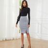 imageByinns Womens 2025 High Waist Pencil Skirt Button Slit Work Skirts Plaid Business Bodycon Midi Skirt Knee LengthGrey