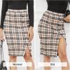 imageByinns Womens 2025 High Waist Pencil Skirt Button Slit Work Skirts Plaid Business Bodycon Midi Skirt Knee LengthKhaki Plaid