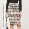 imageByinns Womens 2025 High Waist Pencil Skirt Button Slit Work Skirts Plaid Business Bodycon Midi Skirt Knee LengthKhaki Plaid
