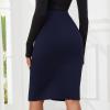 imageByinns Womens 2025 High Waist Pencil Skirt Button Slit Work Skirts Plaid Business Bodycon Midi Skirt Knee LengthNavy Blue