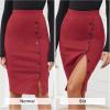 imageByinns Womens 2025 High Waist Pencil Skirt Button Slit Work Skirts Plaid Business Bodycon Midi Skirt Knee LengthRed