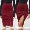 imageByinns Womens 2025 High Waist Pencil Skirt Button Slit Work Skirts Plaid Business Bodycon Midi Skirt Knee LengthWine Red