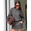 imageEXLURA Women 2 Piece Sets Cotton Tracksuits Workout Set Crewneck Sweatshirt Skort Short Skirt Fall Tennis Sweat Suits PocketsDark Grey