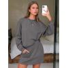 imageEXLURA Women 2 Piece Sets Cotton Tracksuits Workout Set Crewneck Sweatshirt Skort Short Skirt Fall Tennis Sweat Suits PocketsDark Grey
