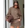 imageEXLURA Women 2 Piece Sets Cotton Tracksuits Workout Set Crewneck Sweatshirt Skort Short Skirt Fall Tennis Sweat Suits PocketsLight Coffee