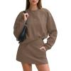 imageEXLURA Women 2 Piece Sets Cotton Tracksuits Workout Set Crewneck Sweatshirt Skort Short Skirt Fall Tennis Sweat Suits PocketsLight Coffee