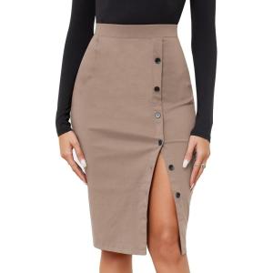 imageByinns Womens 2025 High Waist Pencil Skirt Button Slit Work Skirts Plaid Business Bodycon Midi Skirt Knee LengthApricot