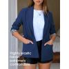 imageEXLURA Women Casual Long Sleeve Leopard Cuff Blazers Open Front Stretchy Knit Blazer Business Work Office Suit Jacket PocketsDark Blue