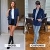 imageEXLURA Women Casual Long Sleeve Leopard Cuff Blazers Open Front Stretchy Knit Blazer Business Work Office Suit Jacket PocketsDark Blue