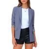 imageEXLURA Women Casual Long Sleeve Leopard Cuff Blazers Open Front Stretchy Knit Blazer Business Work Office Suit Jacket PocketsGrey