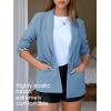 imageEXLURA Women Casual Long Sleeve Leopard Cuff Blazers Open Front Stretchy Knit Blazer Business Work Office Suit Jacket PocketsGrey Blue