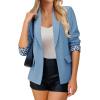 imageEXLURA Women Casual Long Sleeve Leopard Cuff Blazers Open Front Stretchy Knit Blazer Business Work Office Suit Jacket PocketsGrey Blue