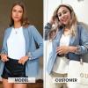 imageEXLURA Women Casual Long Sleeve Leopard Cuff Blazers Open Front Stretchy Knit Blazer Business Work Office Suit Jacket PocketsGrey Blue