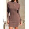 imageEXLURA Womens Fall Long Sleeve Mock Neck Mini Dress Stretchy Slim Fit Sexy Party Club Cocktail Bodycon Dresses Winter 2025Brown