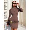 imageEXLURA Womens Fall Long Sleeve Mock Neck Mini Dress Stretchy Slim Fit Sexy Party Club Cocktail Bodycon Dresses Winter 2025Brown