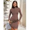 imageEXLURA Womens Fall Long Sleeve Mock Neck Mini Dress Stretchy Slim Fit Sexy Party Club Cocktail Bodycon Dresses Winter 2025Brown