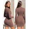 imageEXLURA Womens Fall Long Sleeve Mock Neck Mini Dress Stretchy Slim Fit Sexy Party Club Cocktail Bodycon Dresses Winter 2025Brown