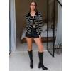 imageEXLURA Womens Fall Striped Cardigan Sweaters Long Sleeve Button Up Polo Collar Sweater Slim Knit Lightweight Trendy Tops 2025Black White Stripe