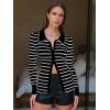 imageEXLURA Womens Fall Striped Cardigan Sweaters Long Sleeve Button Up Polo Collar Sweater Slim Knit Lightweight Trendy Tops 2025Black White Stripe