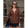 imageEXLURA Womens Fall Striped Cardigan Sweaters Long Sleeve Button Up Polo Collar Sweater Slim Knit Lightweight Trendy Tops 2025Brown Black Stripe