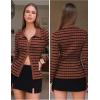 imageEXLURA Womens Fall Striped Cardigan Sweaters Long Sleeve Button Up Polo Collar Sweater Slim Knit Lightweight Trendy Tops 2025Brown Black Stripe
