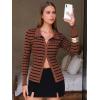 imageEXLURA Womens Fall Striped Cardigan Sweaters Long Sleeve Button Up Polo Collar Sweater Slim Knit Lightweight Trendy Tops 2025Brown Black Stripe